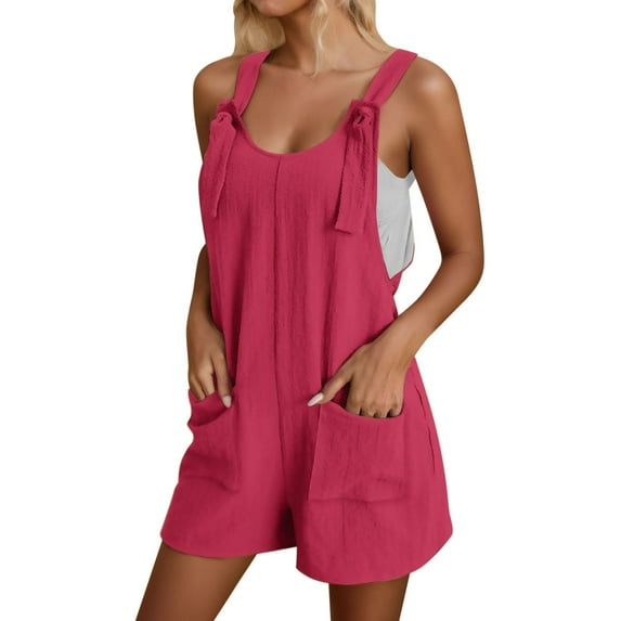 SUYOLL Women'S Summer Casual Romper Shorts Adjustable Strap Overalls Wide Leg with Pockets Solid Color Work Overalls