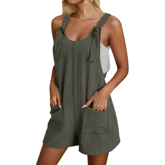 SUYOLL Women Summer Casual Romper Shorts Adjustable Strap Overalls Wide Leg with Pockets Solid Color Work Overalls