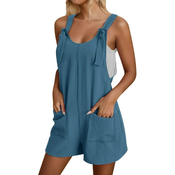 SUYOLL Women Summer Casual Romper Shorts Adjustable Strap Overalls Wide Leg with Pockets Solid Color Work Overalls