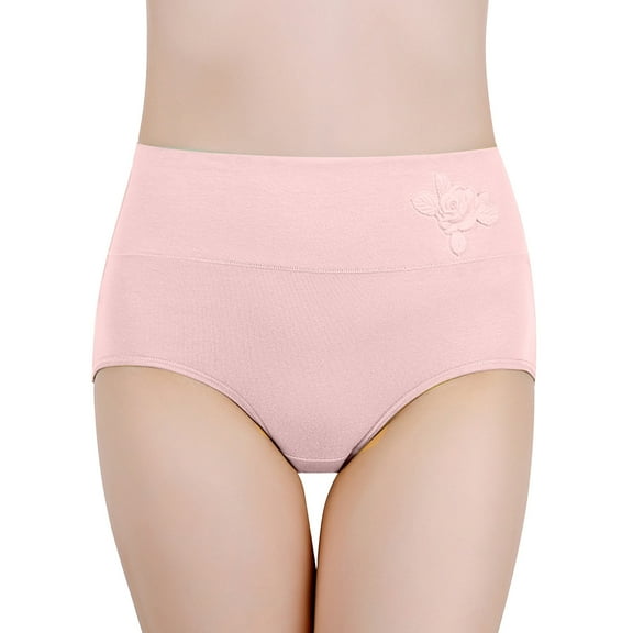SUYOLL Women Underpants Pure Cotton Large Size Abdomen Shaping Solid Color Embossed High Waist Panties Stretch Underwear