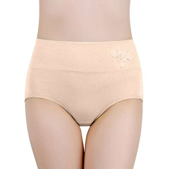 SUYOLL Women Underpants Pure Cotton Large Size Abdomen Shaping Solid Color Embossed High Waist Panties Stretch Underwear
