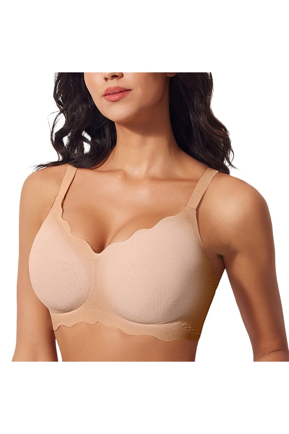 Women's Bra Seamless Comfort Wireless Solid Color Supportive Versatile Design Lifting Lace Trim Bra