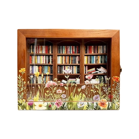SUYOLL Wood Floral Figurine Anxiety Relief Decor Small Bookshelf Ornament Desk For Calming Home Space Relax Brown