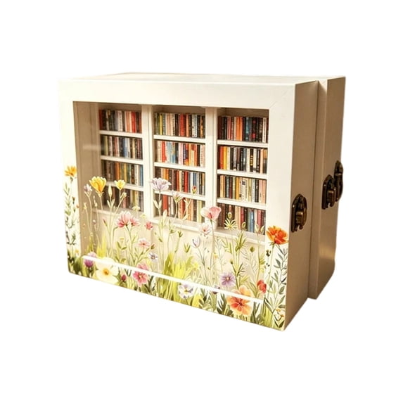 SUYOLL Wood Floral Figurine Anxiety Relief Decor Small Bookshelf Ornament Desk For Calming Home Space Relax White