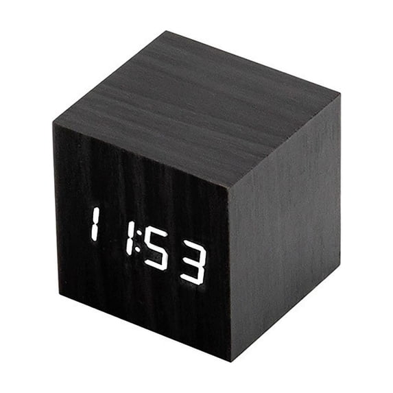 SUYOLL Wooden Digital Alarm Clock Black Wood With Red Light Led Display Silent Non Ticking Battery Powered Small Cube Clock For Bedroom Desk Nightstand Home Office