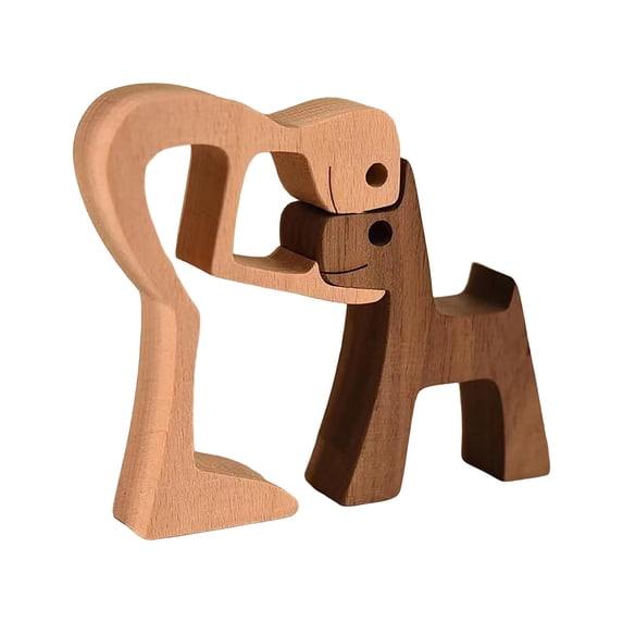 SUYOLL Wooden Dog Family Figurine Set Minimalist Hand Carved Puppy Statues For Home Office Living Room And Desk Creative Decor