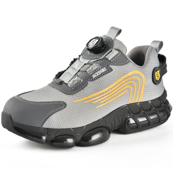 SUYSTEX Men Safety Toe Work Shoes Rotating Buckle Breathable Non-Slip Steel Toe Sneakers
