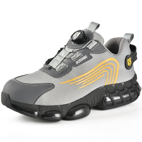SUYSTEX Men Safety Toe Work Shoes Rotating Buckle Breathable Non-Slip Steel Toe Sneakers
