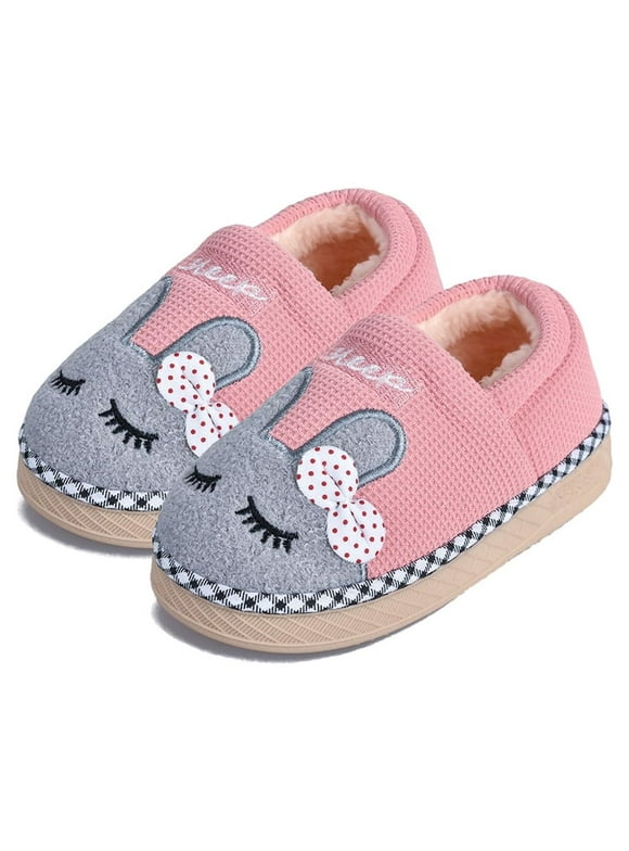 SUYSTEX Toddler Girls Boys Winter Warm Slippers Plush Aline Cute Cartoon-Design Bedroom House Indoor Shoes