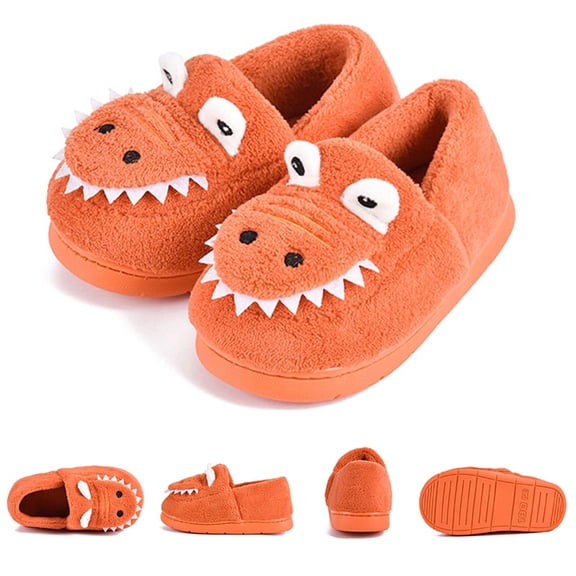 SUYSTEX Toddler Girls Boys Winter Warm Slippers Plush Aline Cute Cartoon Dinosaur Bedroom House Indoor Shoes