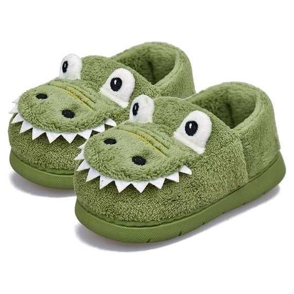 SUYSTEX Toddler Girls Boys Winter Warm Slippers Plush Aline Cute Cartoon Dinosaur Bedroom House Indoor Shoes