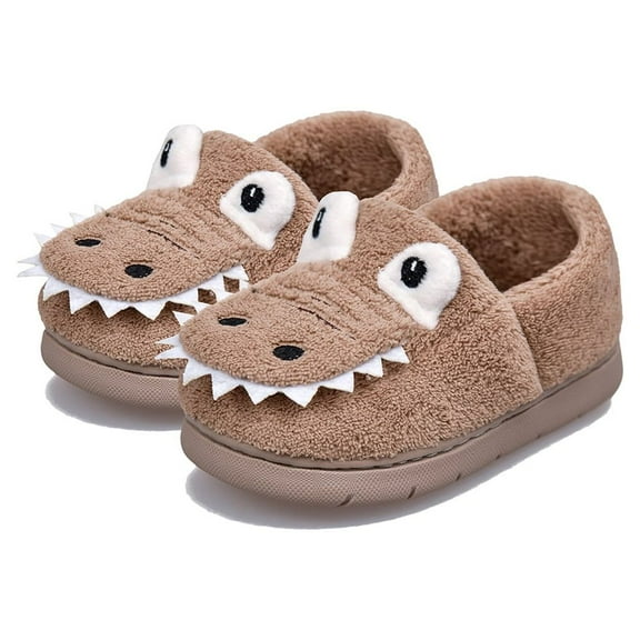 SUYSTEX Toddler Girls Boys Winter Warm Slippers Plush Aline Cute Cartoon Dinosaur Bedroom House Indoor Shoes