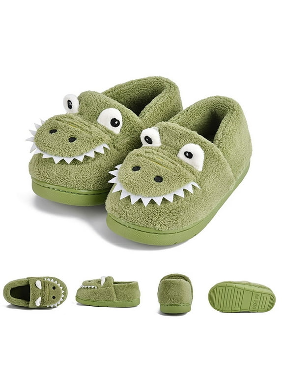 SUYSTEX Toddler Girls Boys Winter Warm Slippers Plush Aline Cute Cartoon Dinosaur Bedroom House Indoor Shoes