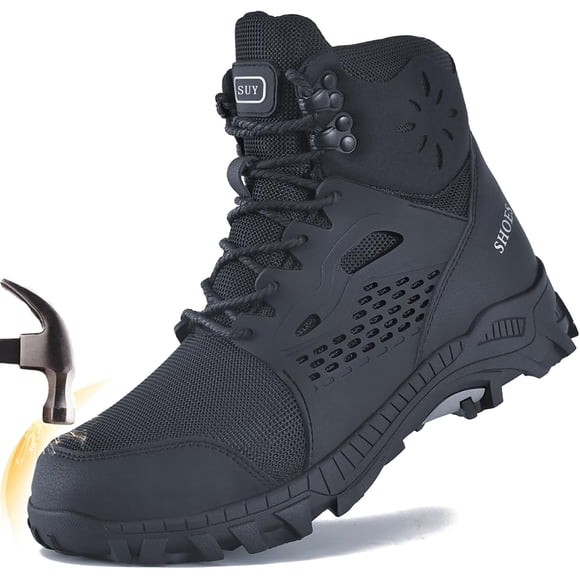 SUYSTEX Waterproof Steel Toe Boots For Men Women Comfortable Mens Safety Work Boots Indestructible Steel Toe Shoes Lightweight Non Slip Puncture Resistant Industrial Construction Boot
