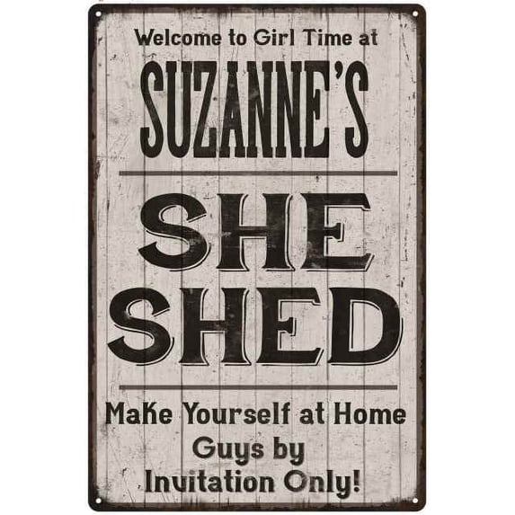 SUZANNE'S She Shed Sign Lady Cave Gift 8 x 12 High Gloss Metal 208120082156