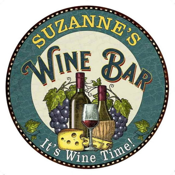 SUZANNE'S Wine Bar 12" Gift Round Metal Sign Wall Gift 200120043376