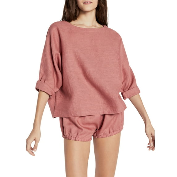 SUZIE KONDI Women's Safari Linen Round Neck Top, Desert Rose, X-Small
