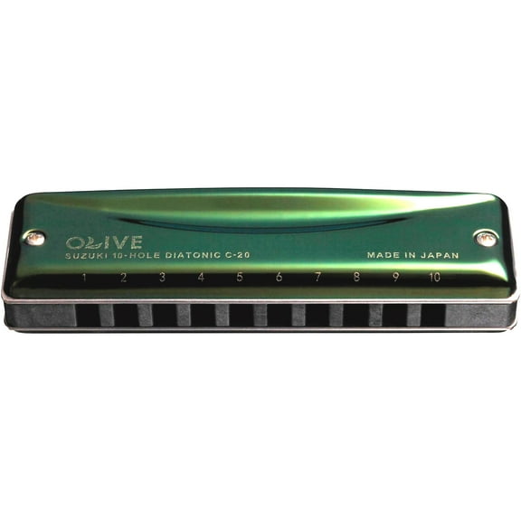 SUZUKI1 C-20 10 Holes 20 Tones Diatonic Harmonica Key of C Blues Mouth Organ with Olive-Green Case Standard Performance Harmonica for Adults Professionals Students