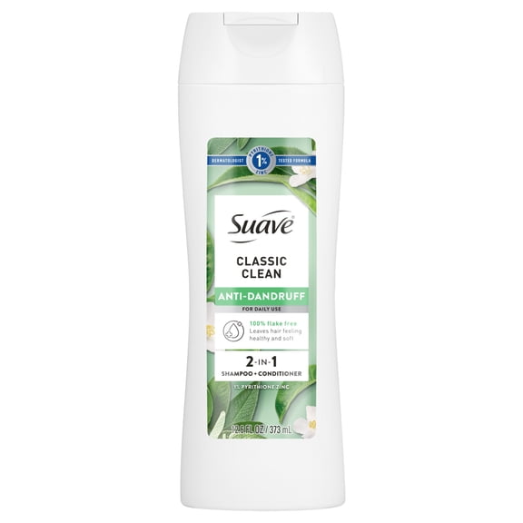 Suave Anti Dandruff 2 IN 1 Shampoo & Conditioner For Women, Classic Clean, 12.6 FL OZ