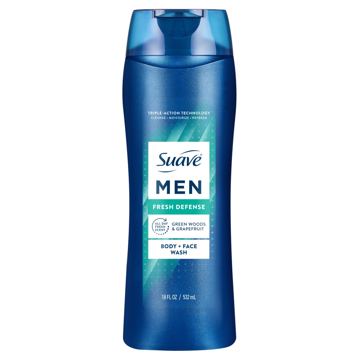 Suave Men Fresh Defense 2in1 Body & Face Wash with Glycerin & Vitamin E, 18 FL OZ