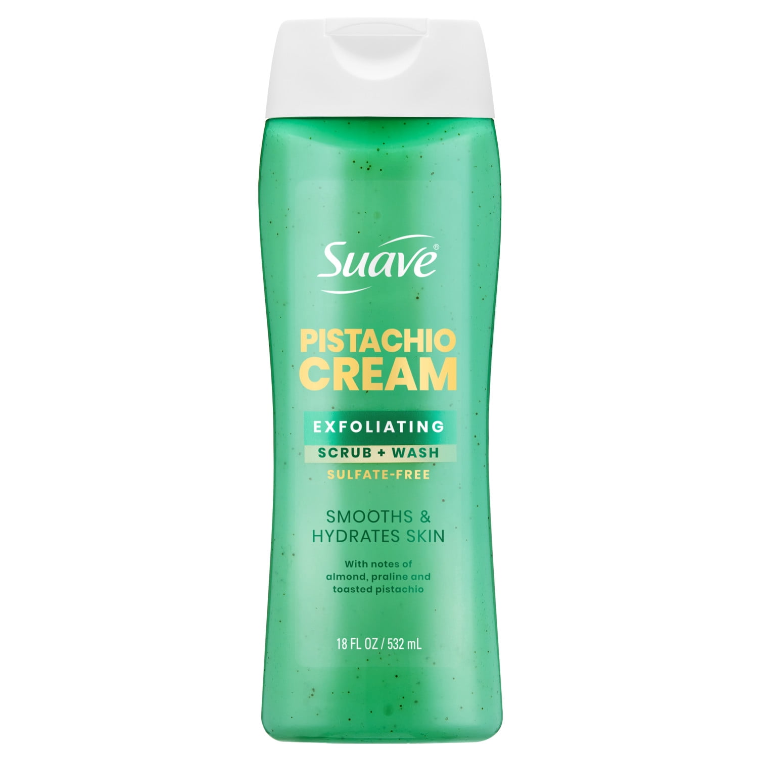 Suave Pistachio Cream Exfoliating Body Wash & Scrub with Glycerin & Vitamin E, Sulfate-Free Hydrating Cleanser for Soft, Smooth Skin, 18 fl oz