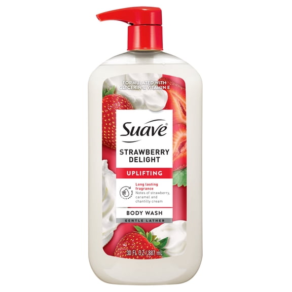 Suave Strawberry Delight Uplifting Body Wash, with Glycerin & Vitamin E, 30 FL OZ Pump
