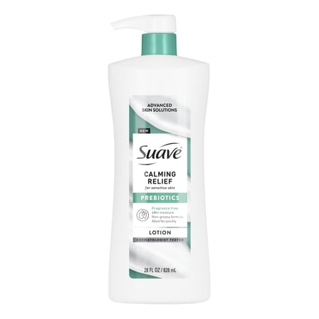 Suave Calming Relief Hand & Body Lotion With Prebiotics For Sensitive Skin, 28 fl oz Pump