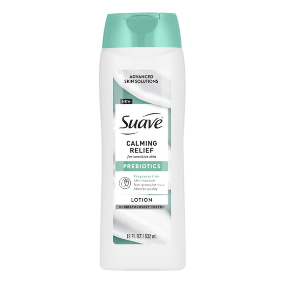 Suave Calming Relief Hand & Body Lotion With Prebiotics For Sensitive Skin, 18 FL OZ