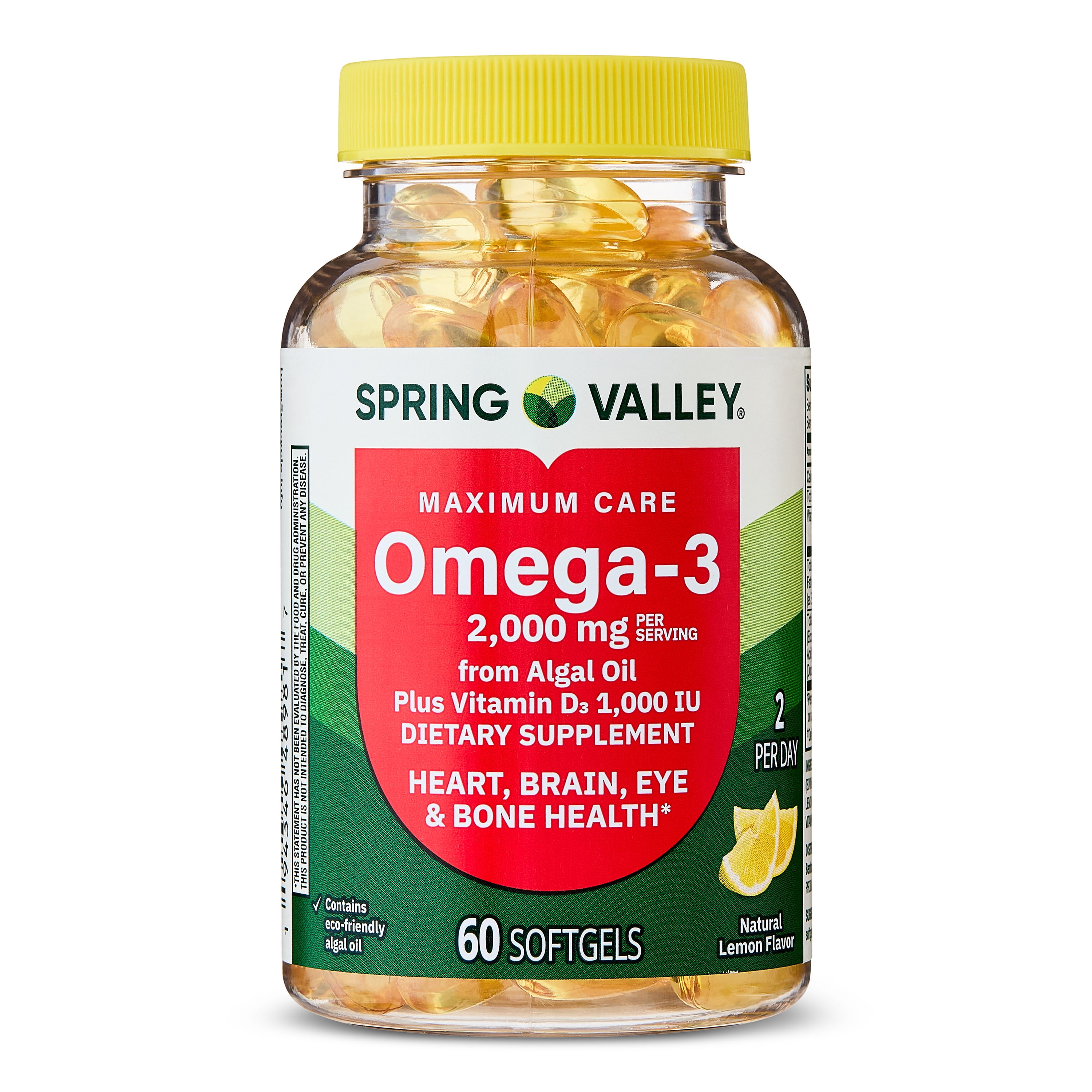 Spring Valley Maximum Care Omega-3 from Algal Oil with Vitamin D3, 2000 mg, 60 Softgels