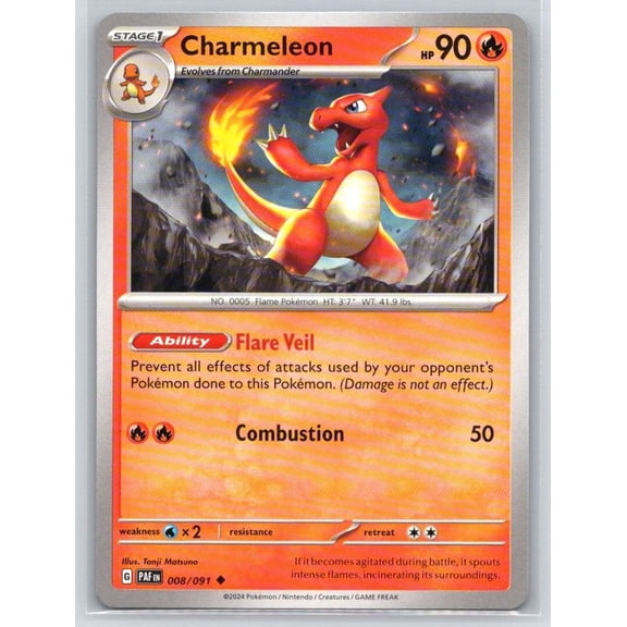 2024 SV Paldean Fates Charmeleon Uncommon #008/091 English Pokmon TCG Trading Card