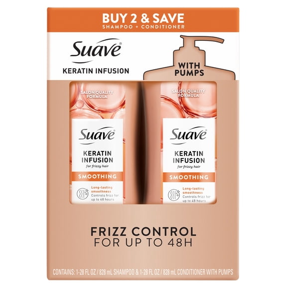 Suave Keratin Infusion Smoothing Shampoo & Conditioner Set For Frizzy Hair, 28 FL OZ Each