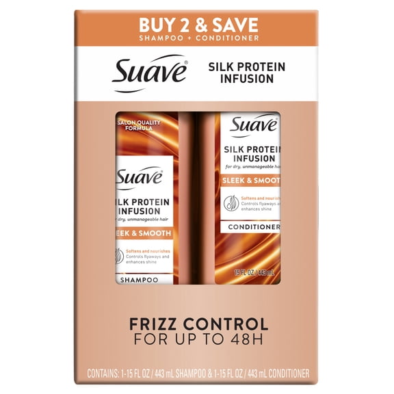 Suave Silk Protein Infusion Smooth & Sleek Shampoo & Conditioner Value Pack, 2 x 15 FL OZ