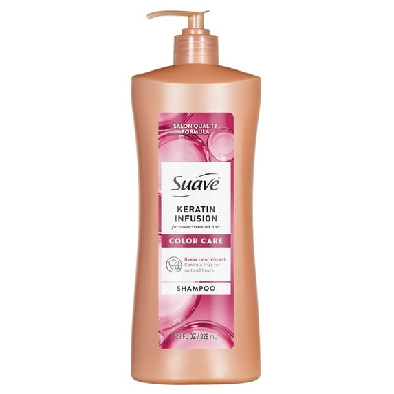 Suave Keratin Infusion Shampoo For Color Treated Hair, 48HR Frizz Control, 28 FL OZ Pump