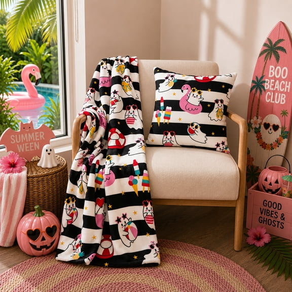Summerween Oversize Super Soft Plush Throw Blankets, Summer Patio Pool Halloween Throws, NAUTICAL GHOSTS