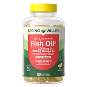 Spring Valley Wild Alaskan Omega-3 Fish Oil Soft Gels for Heart Health, 1200 mg, 120 Count