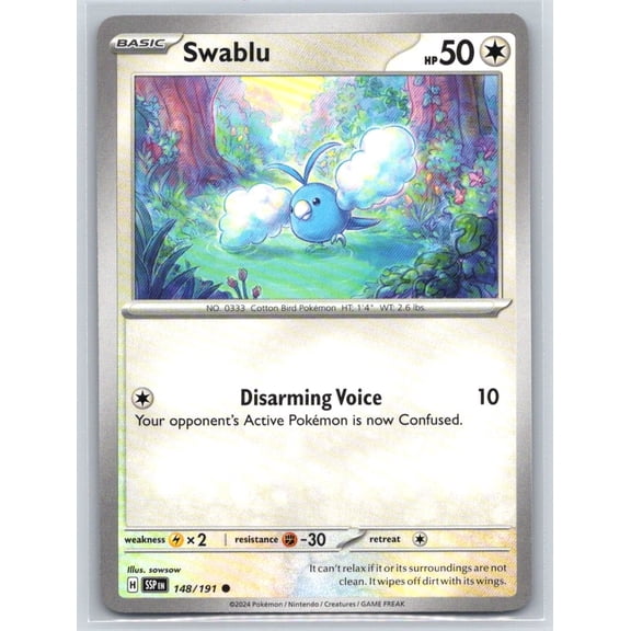 Pokmon Swablu SV08 Surging Sparks #148/191 Common Trading Card