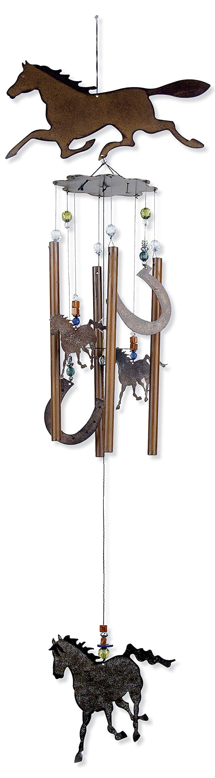 Rustic Metal Horse Wind Chime with Beads, 36 Inch