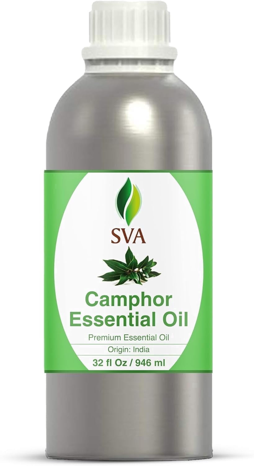 SVA Camphor Essential Oil – 32 Fl Oz – 100% Natural Camphor Oil - for Diffuser, Hair Care, Face, Skin Care, Aromatherapy, Scalp and Body Massage, Soap and Candle Making