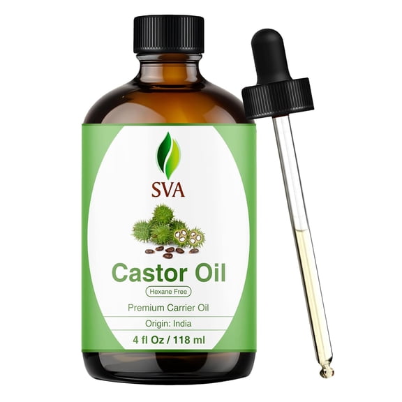 SVA Castor Seed Oil - 4 Fl Oz 100% Natural Cold Pressed Castor Oil - for Face, Skin Care, Hair Care, Scalp Massage & Body Massage Carrier Oil with Dropper