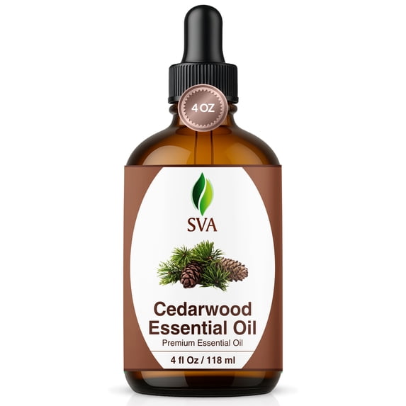SVA Cedarwood Essential Oil – 4 Fl Oz – 100% Natural Cedar Cupressus Funebris Oil - for Diffuser, Hair Care, Face, Skin Care, Aromatherapy, Scalp and Body Massage, Soap and Candles - with Dropper