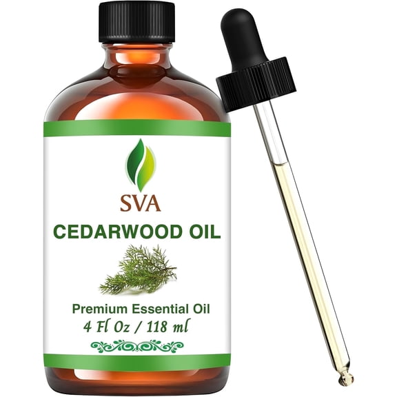 SVA Cedarwood Essential Oil 4 Fl Oz 100% Natural Cedar Juniperus Mexicana Oil - for Diffuser, Hair Care, Face, Skin Care, Aromatherapy, Scalp and Body Massage, Soap and Candles with Dropper