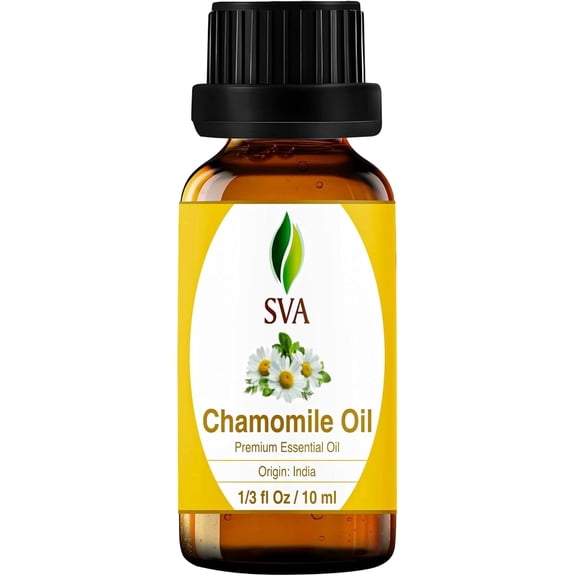 SVA Chamomile Essential Oil 1/3 Fl Oz 100% Natural Chamomile Oil - for Diffuser, Hair Care, Face, Skin Care, Aromatherapy, Scalp and Body Massage, Soap and Candle Making