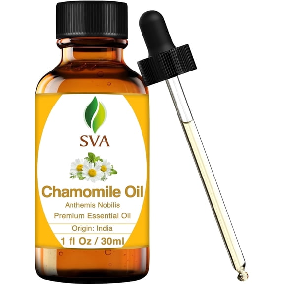 SVA Chamomile Essential Oil 1 Fl Oz 100% Natural Chamomile Oil - for Diffuser, Hair Care, Face, Skin Care, Aromatherapy, Scalp and Body Massage, Soap and Candle Making with Dropper
