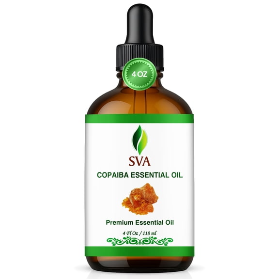 SVA Copaiba Essential Oil – 4 Fl Oz – 100% Natural Copaiba Oil - for Diffuser, Hair Care, Face, Skin Care, Aromatherapy, Scalp and Body Massage, Soap and Candle Making – with Dropper