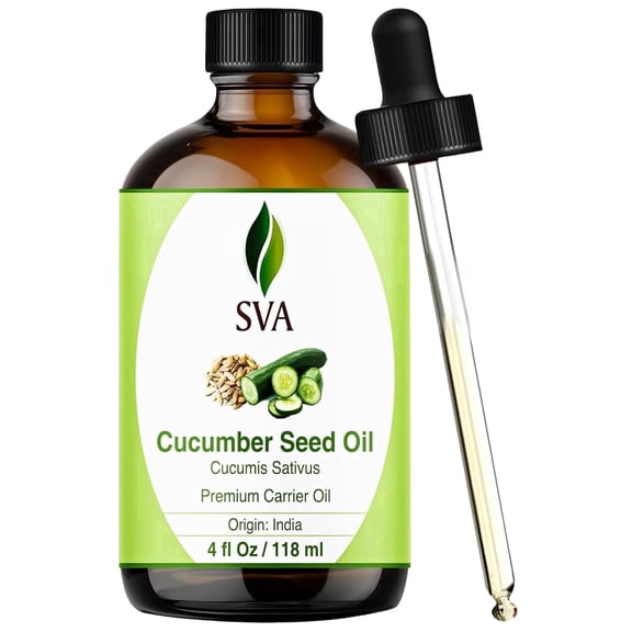SVA Cucumber Seed Oil - 4 Fl Oz  100% Natural Cold Pressed Cucumber Oil - for Face, Skin Care, Hair Care, Scalp Massage & Body Massage  Carrier Oil with Dropper