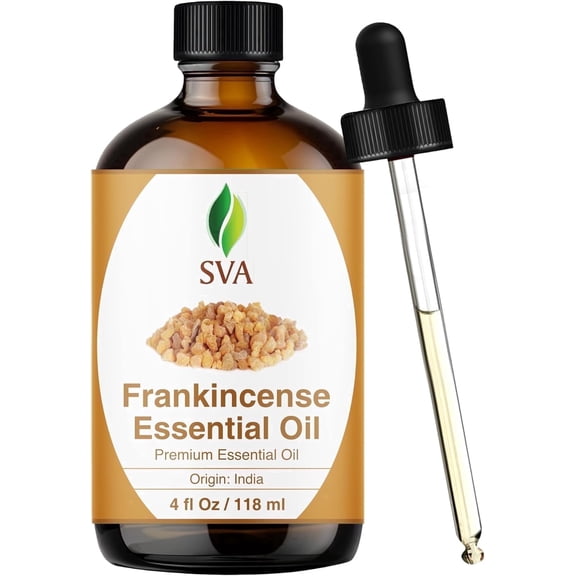 SVA Frankincense Essential Oil 4 Fl Oz 100% Natural Boswellia Serrata Oil - for Diffuser, Hair Care, Face, Skin Care, Aromatherapy, Scalp and Body Massage, Soap and Candle Making with Dropper