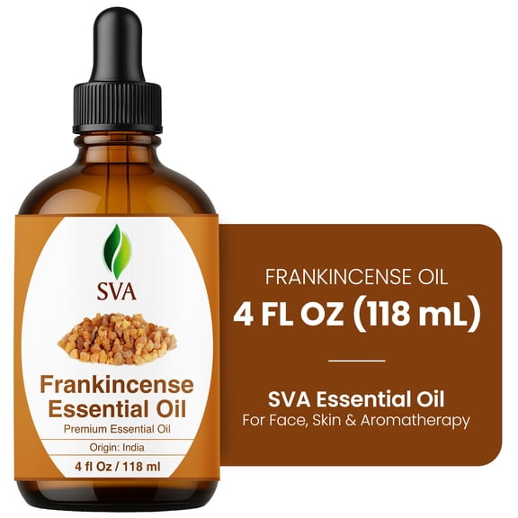 SVA Frankincense Essential Oil  4 Fl Oz  100% Natural Boswellia Serrata Oil - for Diffuser, Hair Care, Face, Skin Care, Aromatherapy, Scalp and Body Massage, Soap and Candle Making  with Dropper
