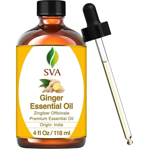 SVA Ginger Essential Oil 4 Fl Oz 100% Natural Ginger Oil - for Diffuser, Hair Care, Face, Skin Care, Aromatherapy, Scalp and Body Massage, Soap and Candle Making with Dropper