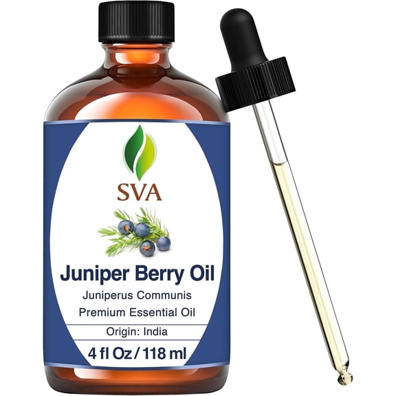 SVA Juniper Berry Essential Oil 4 Fl Oz 100% Natural Juniper Oil - for Diffuser, Hair Care, Face, Skin Care, Aromatherapy, Scalp and Body Massage, Soap and Candle Making with Dropper
