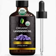 SVA Lavender Essential Oil Organic   2 Fl Oz   100% Natural Organic Lavender Oil - for Diffuser, Hair, Face, Skin Care, Aromatherapy, Scalp and Body Massage, Soap and Candle Making - with Dropper